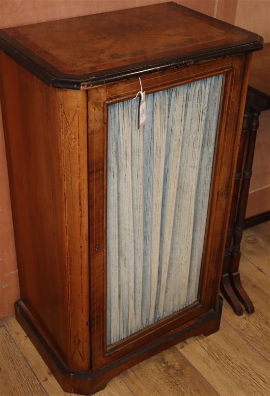 A Victorian inlaid walnut music cabinet W.54cm